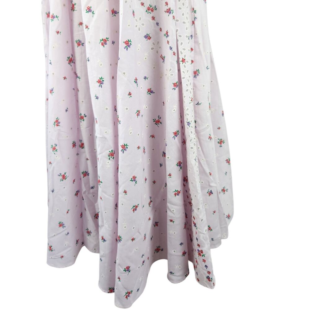 70s Vtg Sleeveless Floral Lace Detail Cotton Coquette Midi Dress LARGE Lavender - Picture 6 of 10